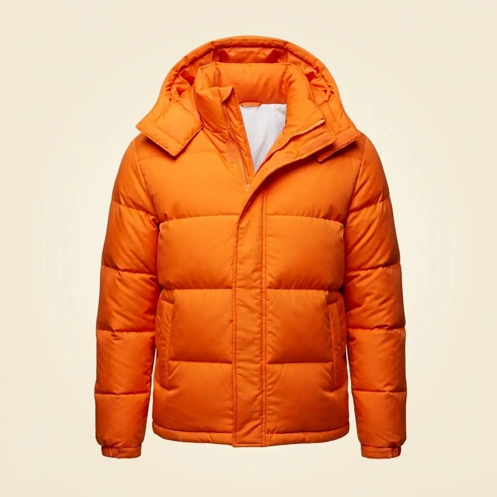 AI product photography hero shot of a parka jacket on a neutral background