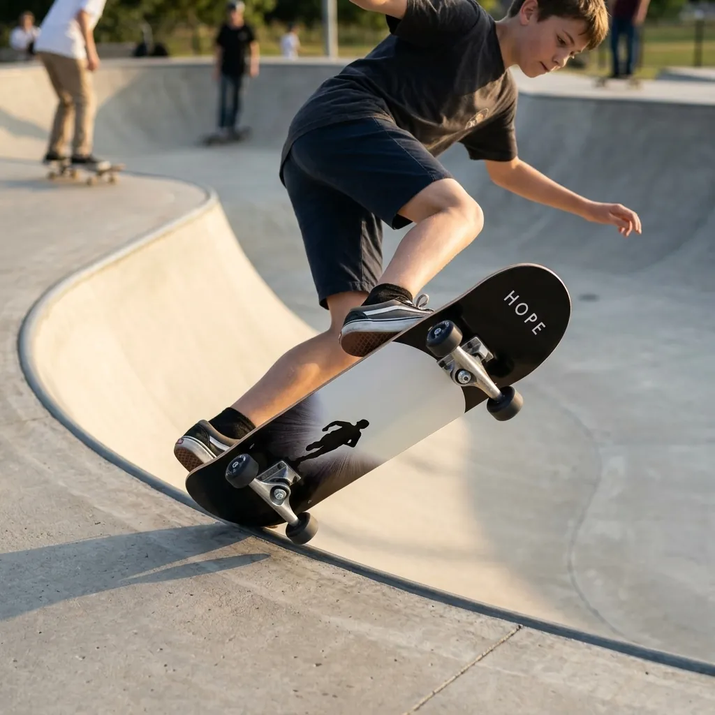 AI-generated lifestyle photo of a skateboard in use outdoors